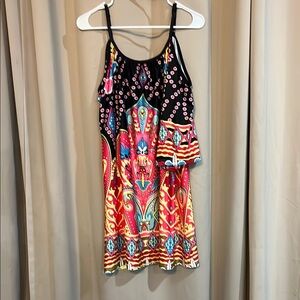 Pink and Yellow Sleeveless Halter Sundress for Resort Wear